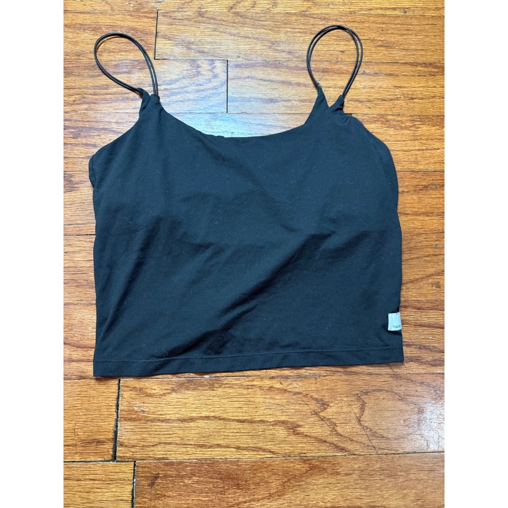 Vuori Performance Cami Black Cropped Tank Top Built-in Bra Spaghetti Strap